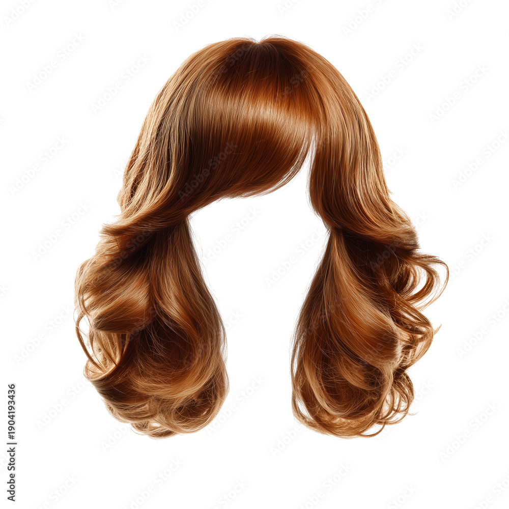 Naklejka premium Stylish hair wig with trendy design isolated on white or transparent background, front view, fashionable hairstyle concept