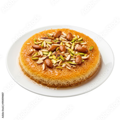 Traditional Middle Eastern Kunafa with Nuts on White Plate