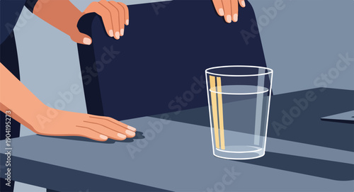 Close Up of Glass of Water on Office Desk for Healthy Workplace Hydration