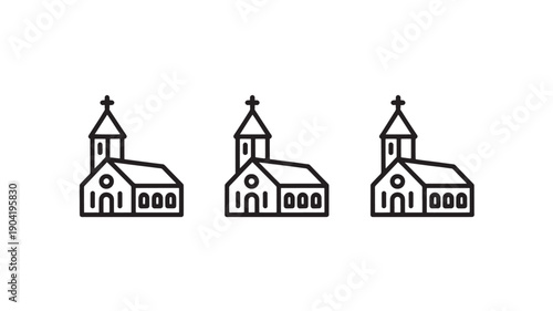 Church Icons in Simple Line Art Style with Black Color on White Background for Religious Symbol