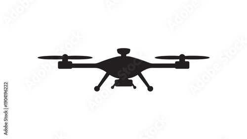 Drone Silhouette in Modern Minimalist Style with High Contrast Lighting on Isolated White Background for Technology Advertising