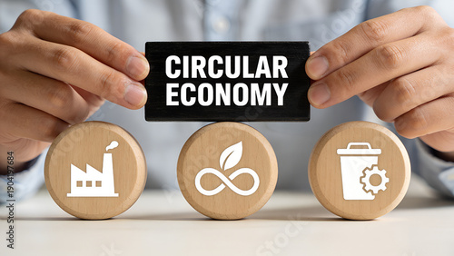 Concept of circular economy for future growth of business to reuse and renewable material resources and environment. New CIRCULAR ECONOMY. 