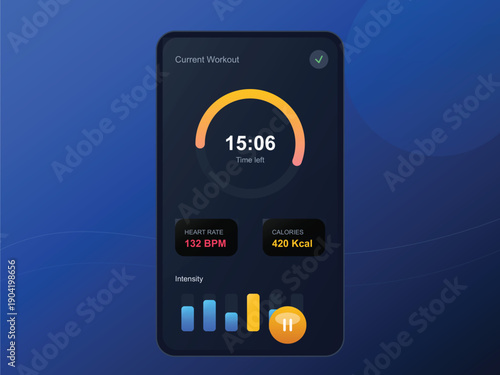 Modern Fitness Tracking Mobile App Interface with Dark Mode Design