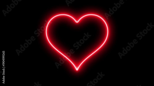 Red Neon Heart Shape on Black Background for Valentine's Day or Love Themed Projects love symbol valentines day