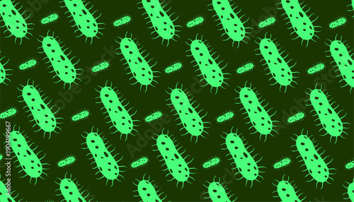 Bacteria Seamless Pattern Set. Microbe Background Collection. Medical Microorganism Vector Illustration