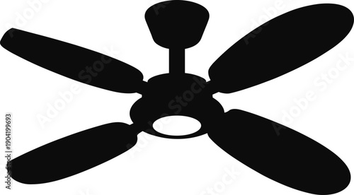 Ceiling fan silhouette icon, modern home appliance ventilation symbol, electric cooling device isolated on white background illustration for interior design