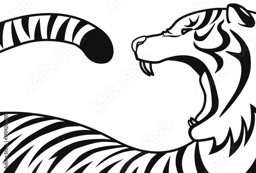 虎モチーフの装飾シルエットベクターイラスト