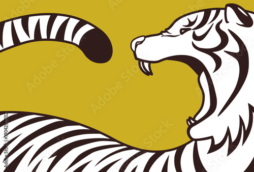大胆な筆線による虎のグラフィックアート　イエロー