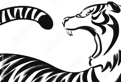 ダイナミックな筆致で描かれた虎の抽象シルエットデザイン