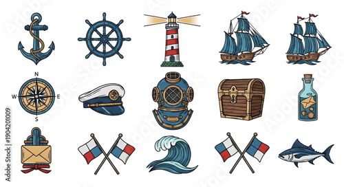 Nautical Maritime Symbols and Icons Collection.