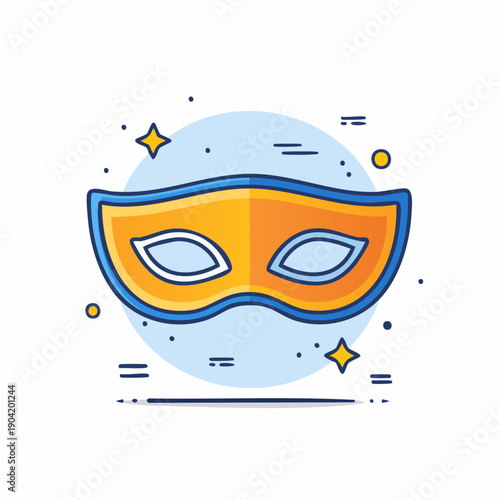 Vibrant orange carnival mask with blue trim and decorative elements.