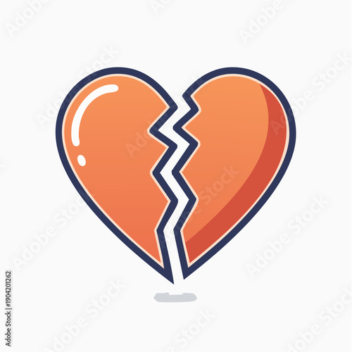 Broken Heart Illustration with Orange Color and White Background.