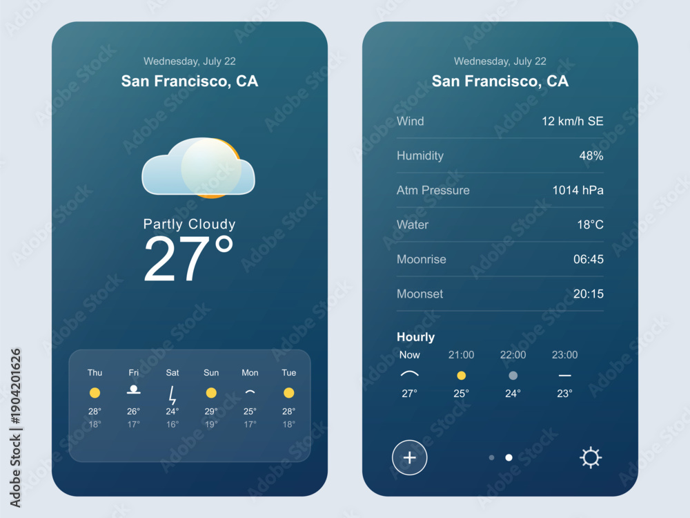 Obraz premium Modern Weather Application UI UX Mobile Interface Design Template