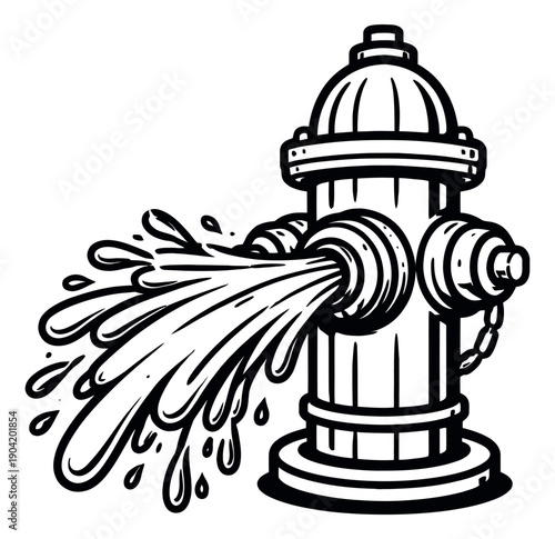 Hand drawn illustration of a fire hydrant depicting water gushing for emergency services