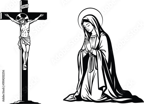 The crucifixion and the virgin mary in prayer