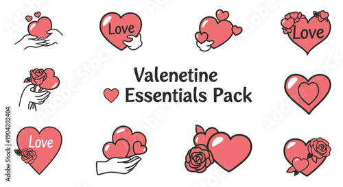 Valentine's day graphics with hearts and roses for love and romance a valentine essentials pack