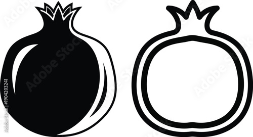 Pomegranate illustrations showcasing fruit details from a straightforward viewpoint