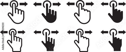 Swipe icon set. Swipe Multiple Style Icon Set Collection. Swipe icon set multiple style collection. Vector illustration. Hand gesture slide vector set. Slide left right finger icon set