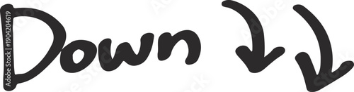 手描きのDownと矢印の文字のイラスト