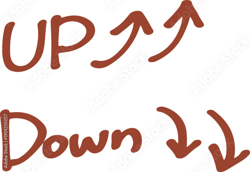 手描きのUPとDownと矢印の文字のイラストセット