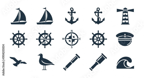 Nautical Icons Set Vector Illustration Collection.