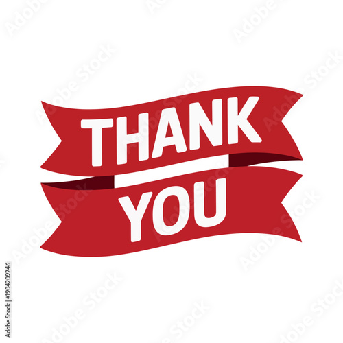 A red thank you banner with white text on a white background
