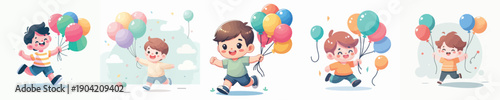 Vector Illustration of a Kids Playing with Balloons