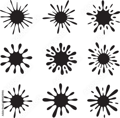 Ink splatter patterns in black on white background