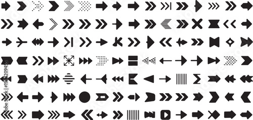 Collection of various arrow icons and symbols for navigation and direction  diverse shapes and styles for design and graphic use