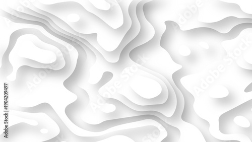 Abstract wavy line paper cut white background. Topographic canyon geometric map relief texture with curved layers and shadow. 