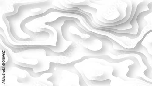 Abstract wavy line paper cut white background. Topographic canyon geometric map relief texture with curved layers and shadow. 