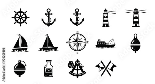 Wallpaper Mural Nautical Icons Collection Vector Illustration. Torontodigital.ca