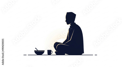Man sitting alone with a bowl and spoon in a contemplative state