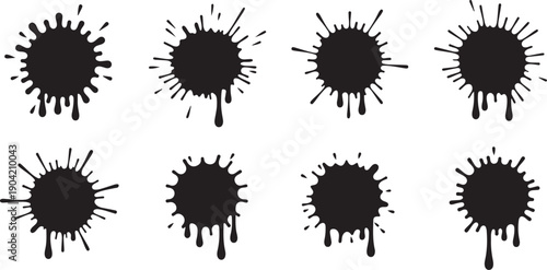 Black ink splatter stains on white background