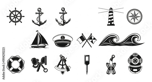 Wallpaper Mural Nautical Icons Collection Vintage Style Marine Symbols. Torontodigital.ca