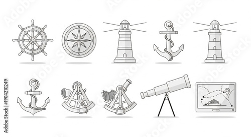 Nautical Icons Collection Vintage Style Illustration.