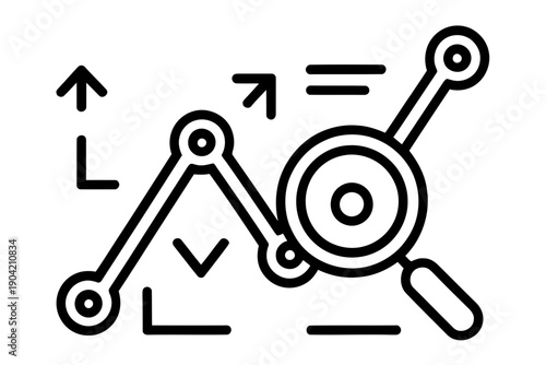 A black and white line drawing of a graph with a magnifying glass