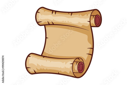 A cartoon illustration of a rolled up parchment on a white background