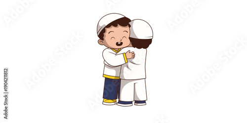 Two children in traditional clothing sharing a warm hug