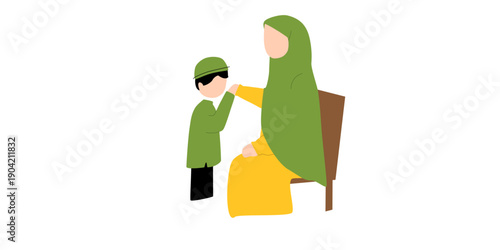 Mother and son sharing a moment in traditional attire