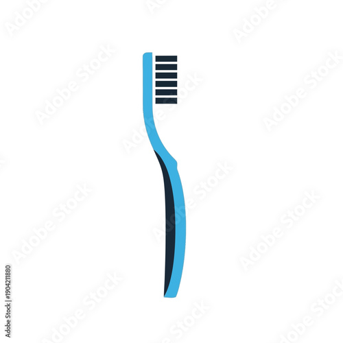 Blue toothbrush with black bristles on white background, isolated