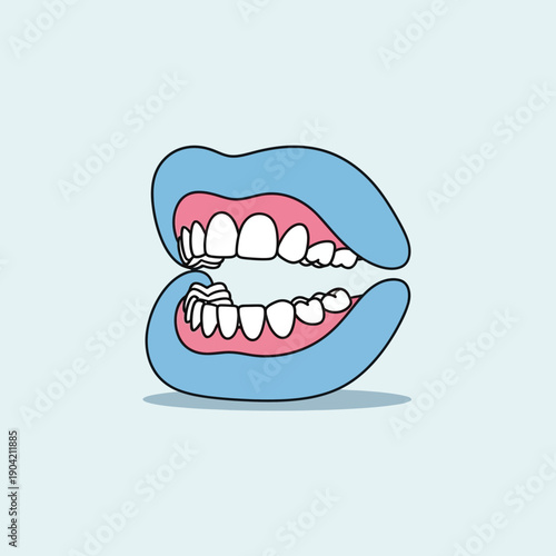 Cartoon illustration of open mouth with teeth and gums