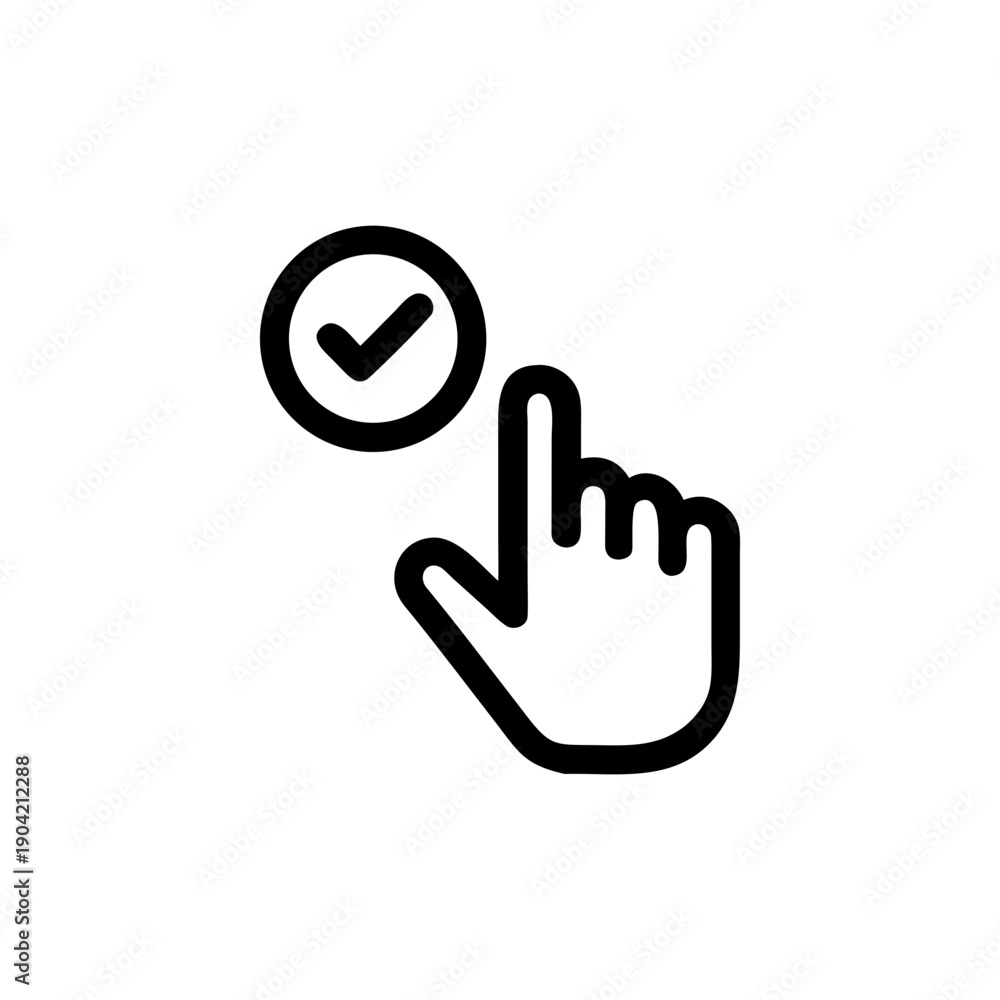 Obraz premium Hand clicking confirm action button concept for user interface design On white Background Vector illustration