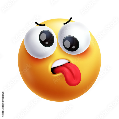 Photos 3D yellow emoji face sticking out tongue and rolling eyes, feeling goofy and pla