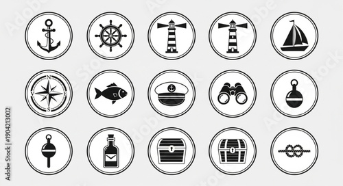 Nautical Icons Collection Set Marine Symbols.