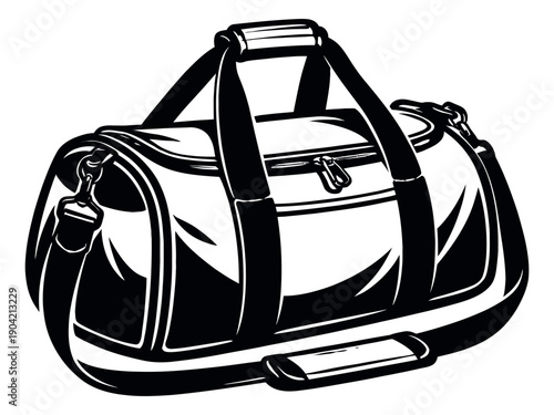 Line art illustration of a duffel bag depicting a common accessory for gym and travel