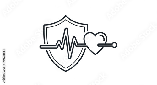 Healthcare protection symbol with heartbeat and heart icon inside a shield