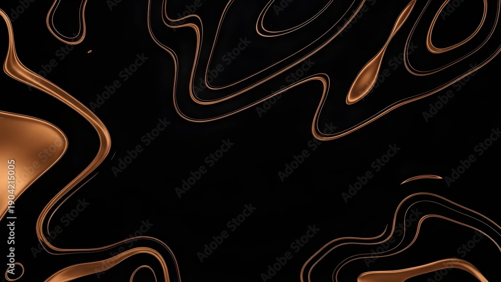 Obraz premium Luxury Abstract Liquid Gold Background, Dark Bronze Metallic Fluid Waves on Black, Elegant Topographic Marble Texture for Premium Branding
