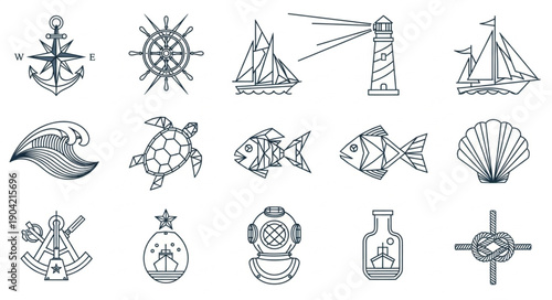 Nautical Icons Collection Marine Symbols Set.