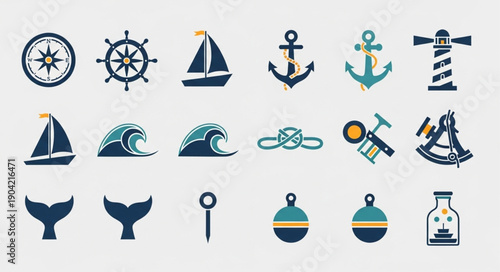 Nautical Icons Collection Maritime Symbols Set.